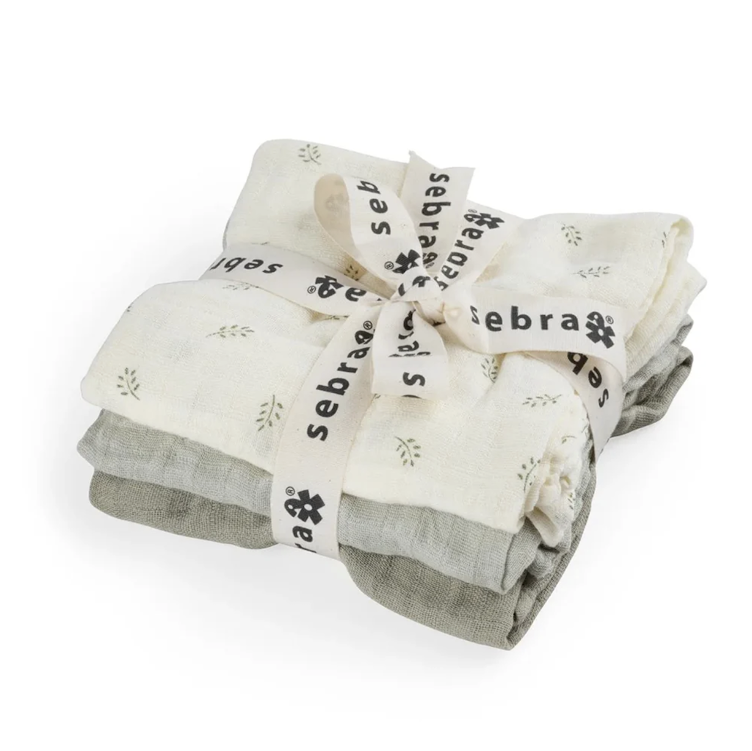 Sebra Musselin-Spucktuch 3-er Pack Sophora Leaves, Mist Green