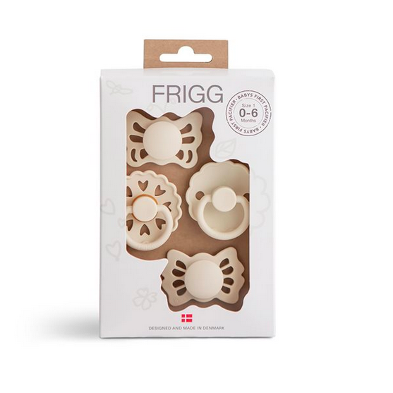 FRIGG Baby`s First pacifier 4-pack - Floral heart - Cream