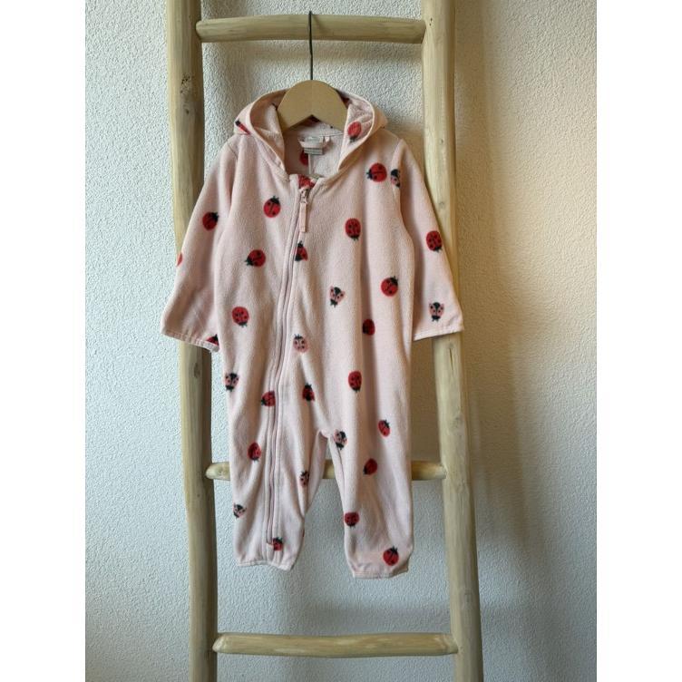 Pre-Loved Fleece Overall von Lindex I Rosa mit Marienkäfer-Print I Grösse 68