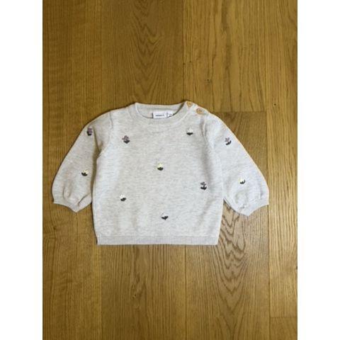 Pre-Loved Pullover von Name It | Beige Melange mit Stickerei | Grösse: 68