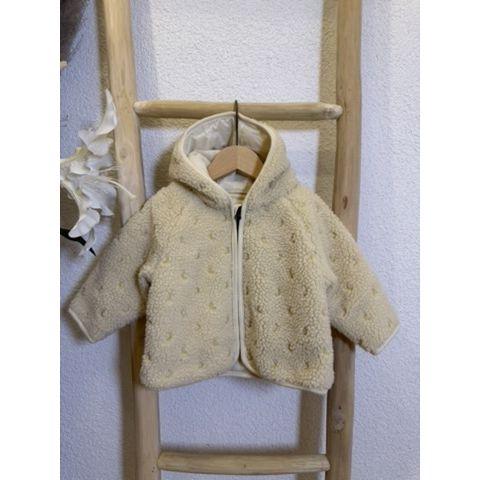 Pre-Loved Teddy Jacke von Lil’ Atelier | Beige mit Mond-Stickerei | Grösse: 68
