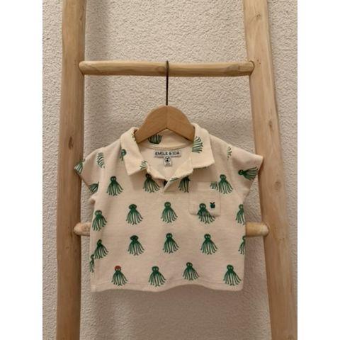 Pre-Loved Frottee T-Shirt von Emile & Ida | Beige mit Octopus Print | Grösse: 80