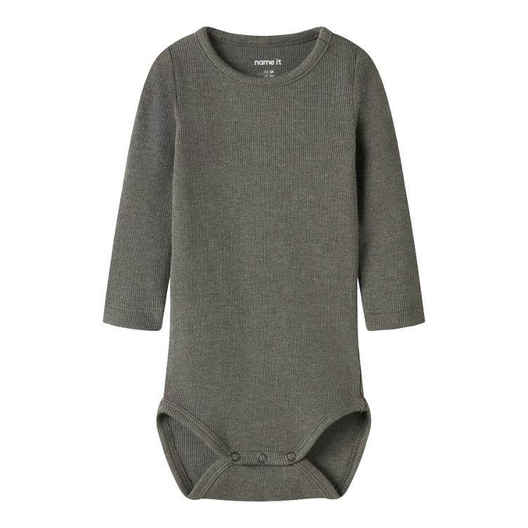 NAME IT Baby Langarm Body – Dusty Olive Melange