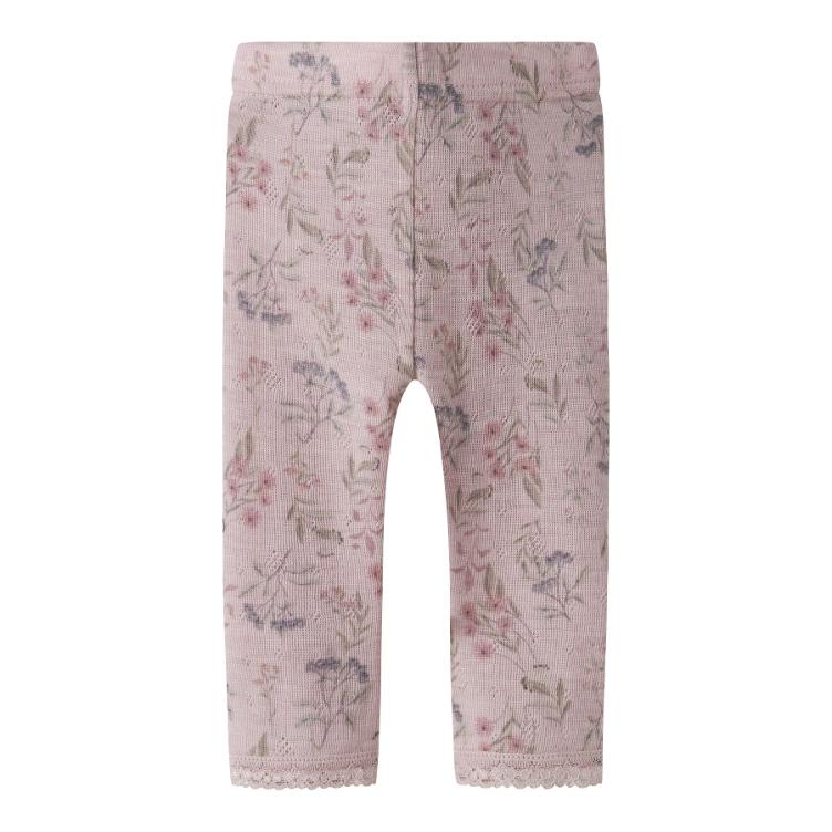 NAME IT BABY Leggings aus 100% Merinowolle – Purple Violet Ice Flowers & Leafs