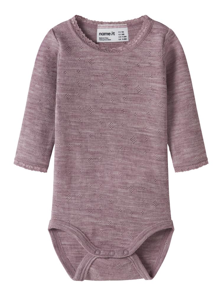 NAME IT BABY Langarm Body aus 100% Merinowolle – Purple Toadstool - 3
