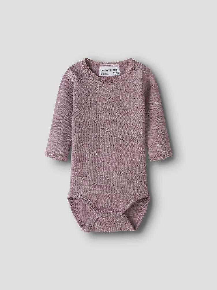 NAME IT BABY Langarm Body aus 100% Merinowolle – Purple Toadstool - 4