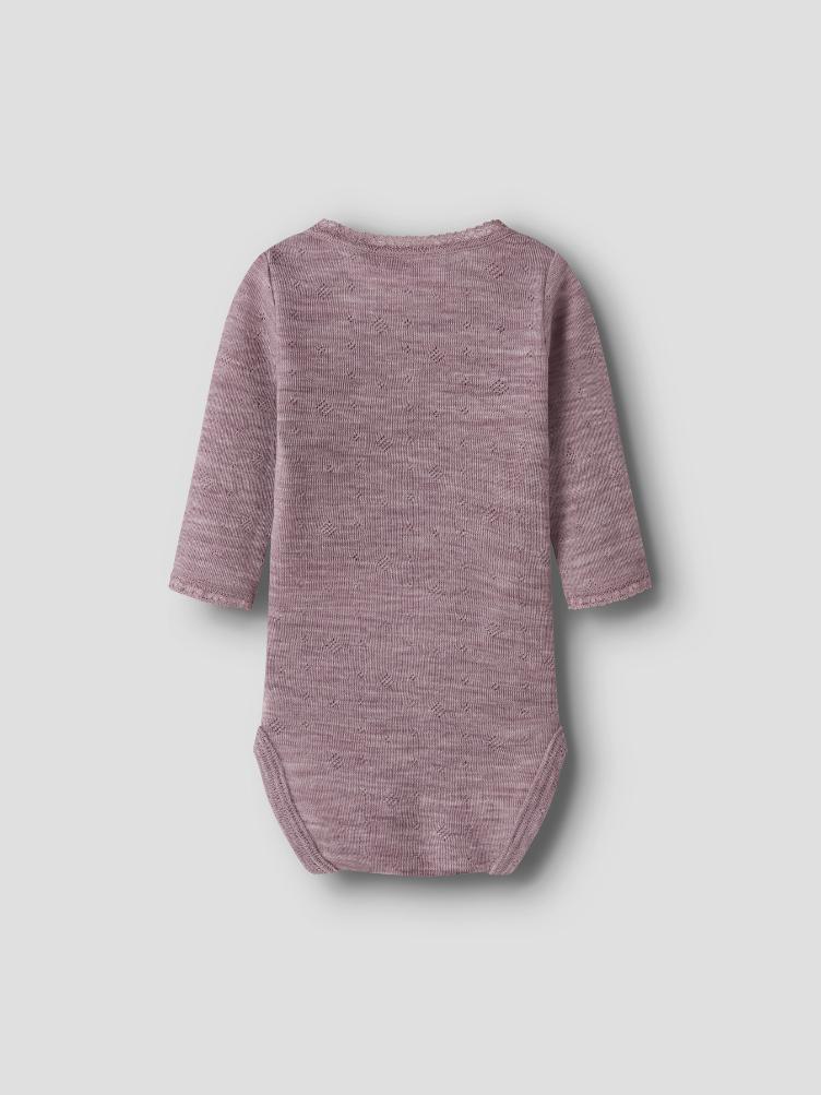 NAME IT BABY Langarm Body aus 100% Merinowolle – Purple Toadstool - 1