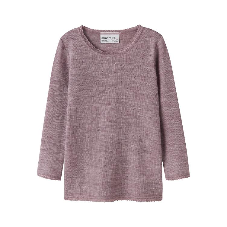 NAME IT Langarm Top aus 100% Merinowolle – Purple Toadstool