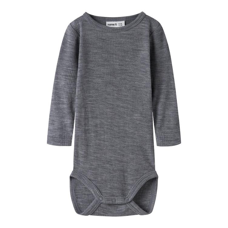 NAME IT BABY Langarm Body aus 100% Merinowolle – Grey Folkstone Gray