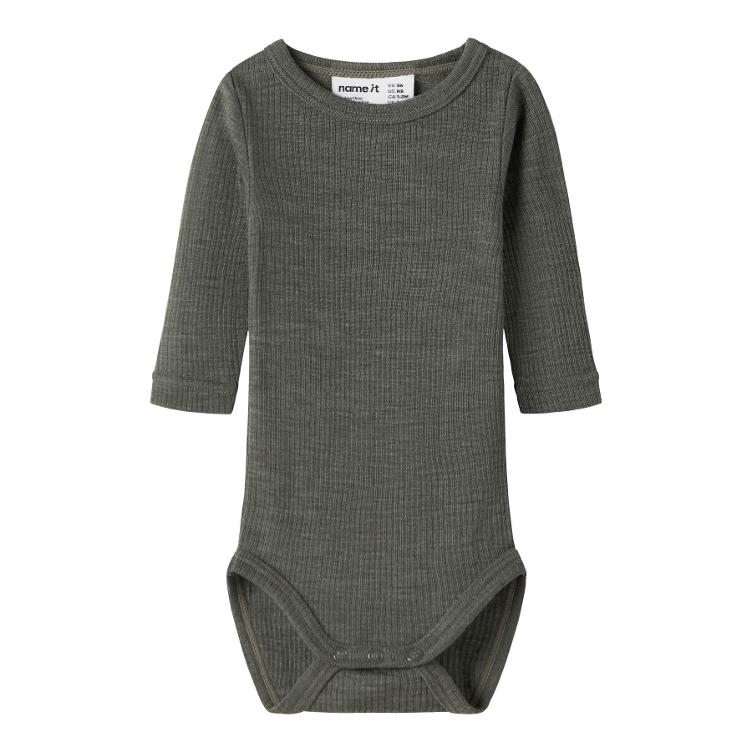 NAME IT BABY Langarm Body aus 100% Merinowolle – Mulled Basil