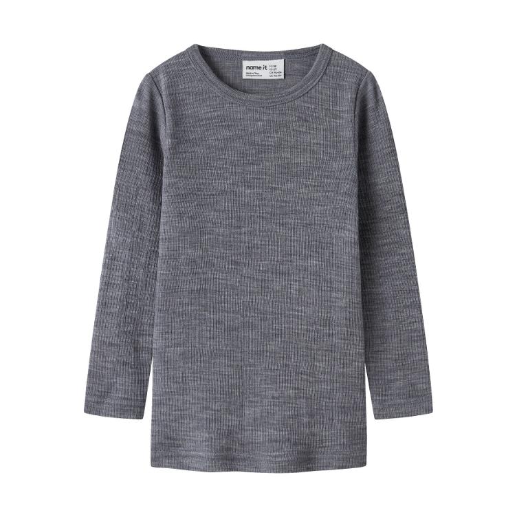NAME IT Langarm Top aus 100% Merinowolle – Folkstone Gray