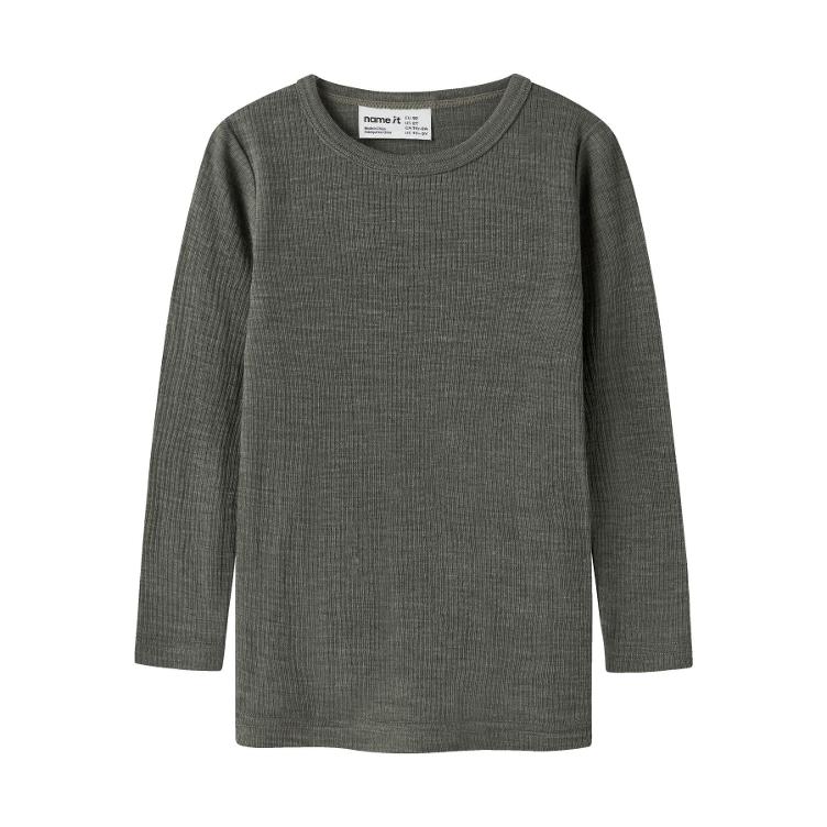 NAME IT Langarm Top aus 100% Merinowolle – Mulled Basil