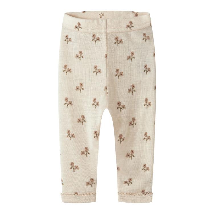 Lil’ Atelier BABY Leggings Merinowolle & TENCEL™ – White Turtledove Flower