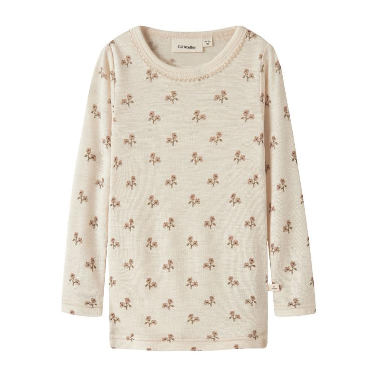 Lil’ Atelier Langarm Top aus Merinowolle und TENCEL™ Modal – White Turtledove Flower