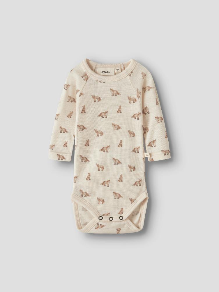 Lil’ Atelier BABY Langarm Body aus Merinowolle und TENCEL™ Modal – White Turtledove Fox - 5