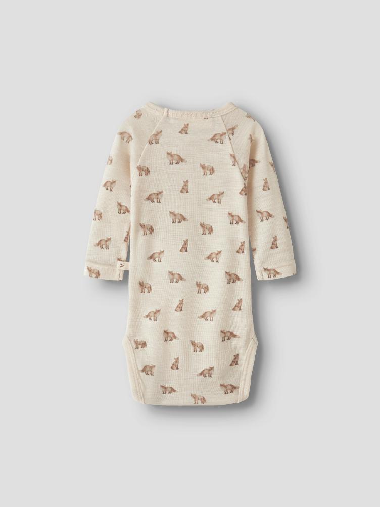 Lil’ Atelier BABY Langarm Body aus Merinowolle und TENCEL™ Modal – White Turtledove Fox - 0