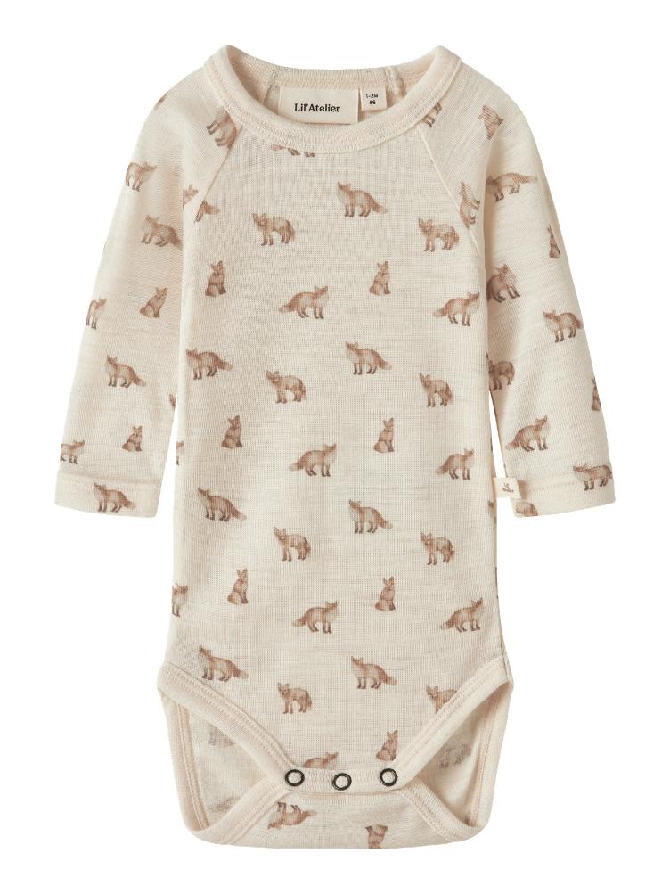 Lil’ Atelier BABY Langarm Body aus Merinowolle und TENCEL™ Modal – White Turtledove Fox - 4