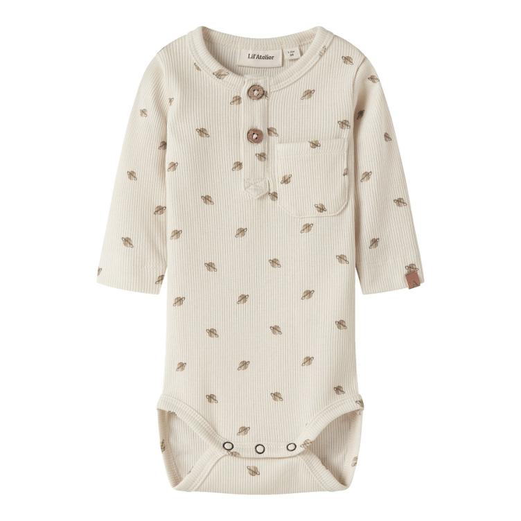 Lil’ Atelier BABY Langarm Body – White Turtledove Planets