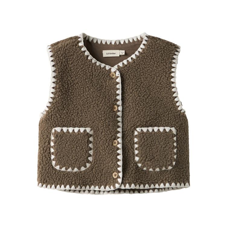 Lil’ Atelier – Teddy Gilet (V-Ausschnitt) mit Stickerei