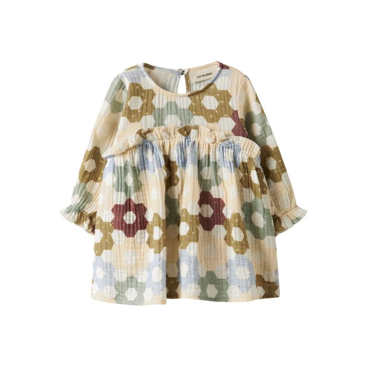 Lil’ Atelier – Bodykleid aus Bio-Musselin (Loose Fit, Rüschen, Allover-Print)