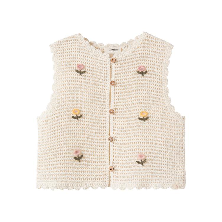 Lil’ Atelier Flora Strickweste – Coconut Milk