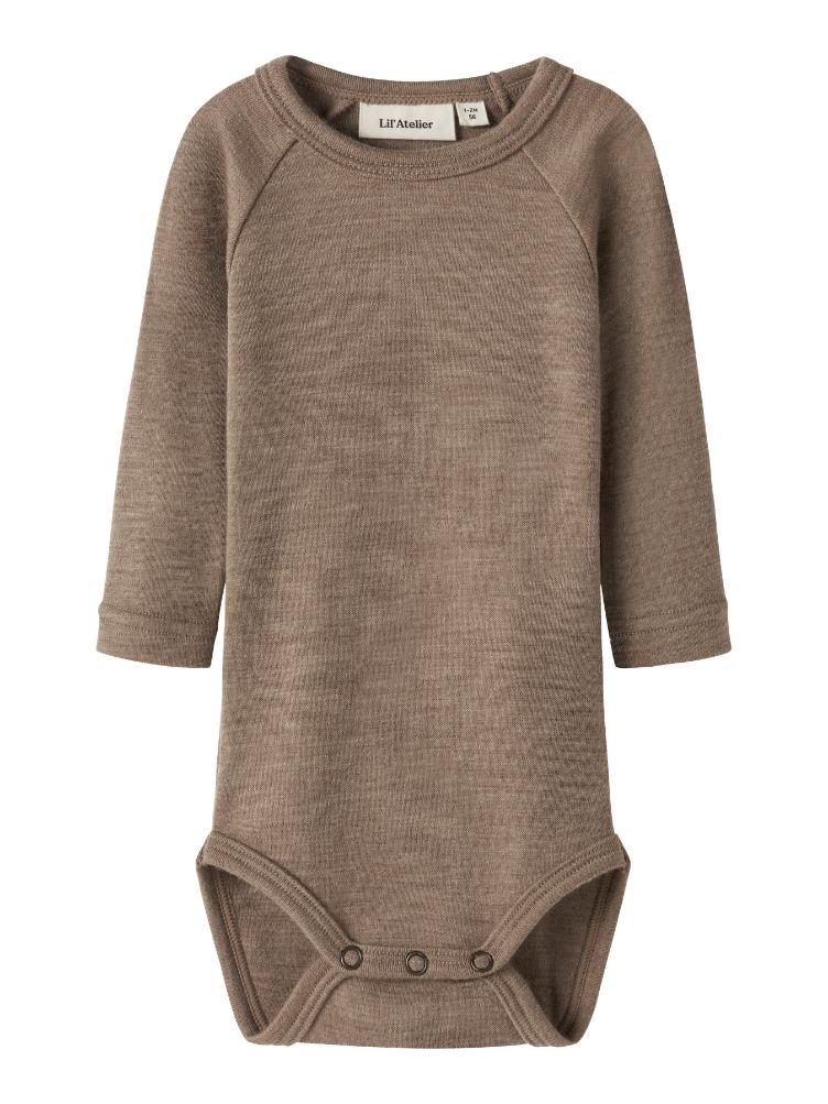 Lil’ Atelier BABY Langarm Body aus 100 % Merinowolle – Sepia Tint Melange - 5