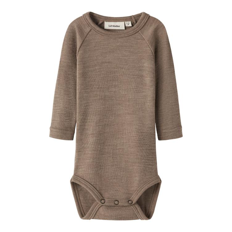 Lil’ Atelier BABY Langarm Body aus 100 % Merinowolle – Sepia Tint Melange