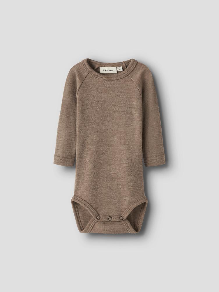 Lil’ Atelier BABY Langarm Body aus 100 % Merinowolle – Sepia Tint Melange - 0