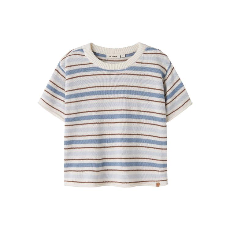 Lil’ Atelier Jungen Strick T-Shirt Hito – Coconut Milk / Dusty Blue