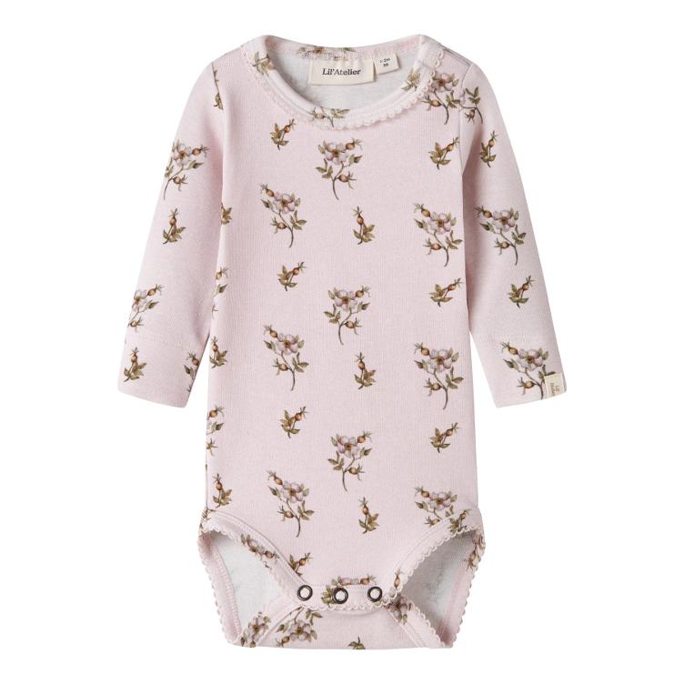 Lil’ Atelier BABY Langarm Body – Hushed Violet Apple Rose