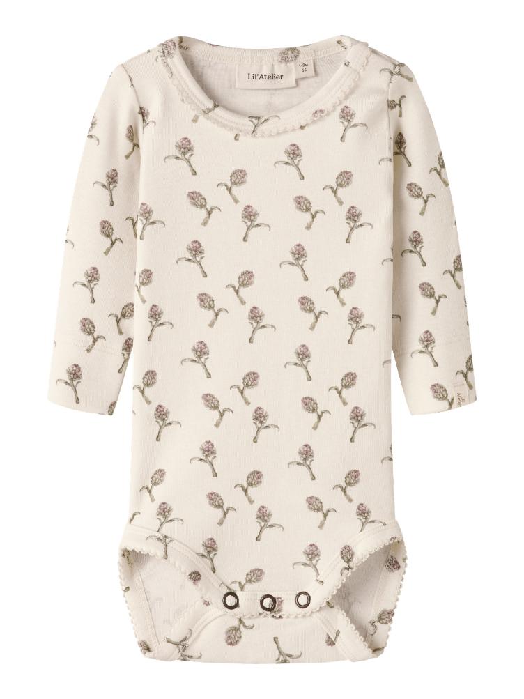 Lil’ Atelier BABY Langarm Body – White Turtledove Artichoke - 1