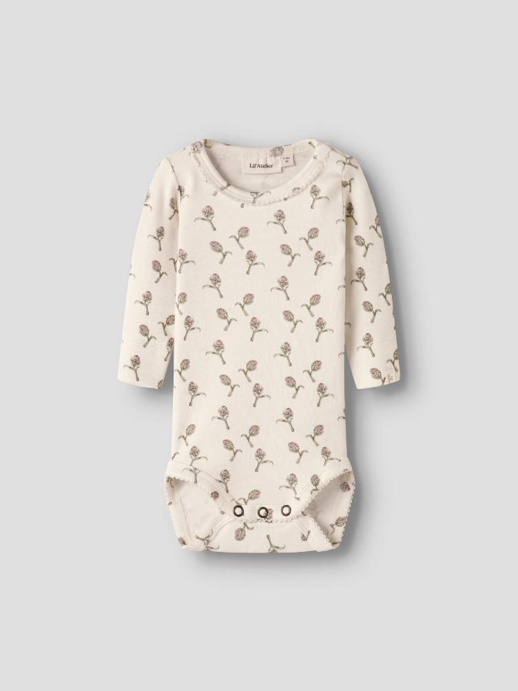 Lil’ Atelier BABY Langarm Body – White Turtledove Artichoke - 2