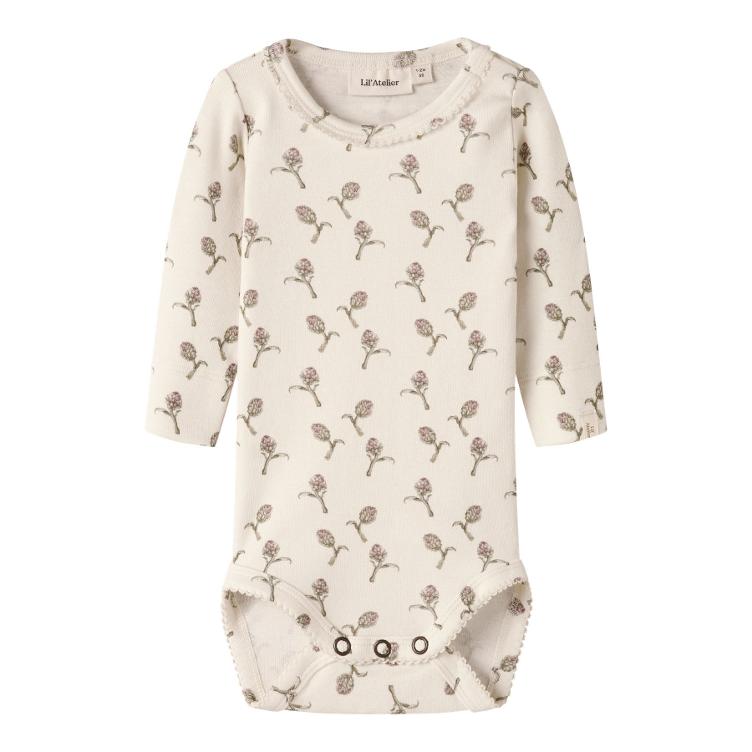Lil’ Atelier BABY Langarm Body – White Turtledove Artichoke