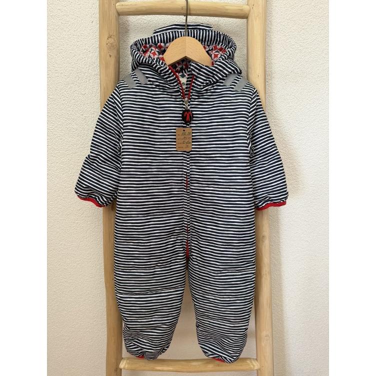 Pre Loved Schneeoverall von Ducksday I Dunkelblau & Weiss gestreift I Gr. 80