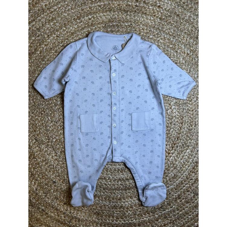 Pre-Loved Strampler von Petit Bateau | Mit Kragen & Elefanten-Print | Grösse: 3M / 62 cm