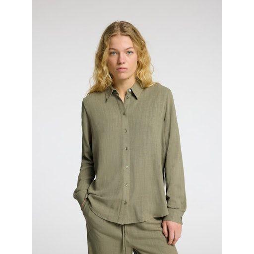 Langarm-Bluse aus Viskose und Leinen -SELECTED