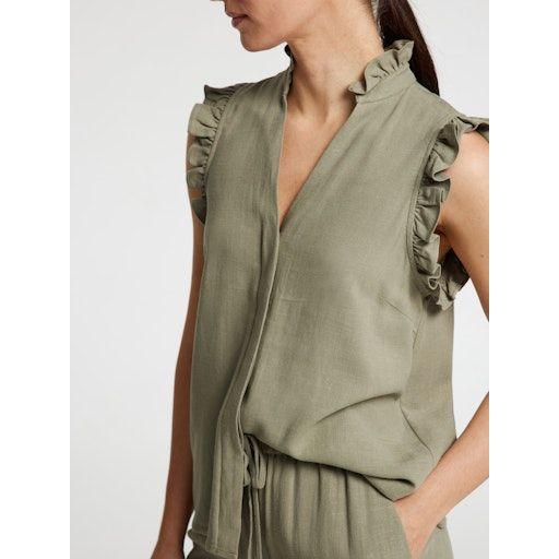 Kurzarm-Bluse aus Viskose und Leinen - SELECTED