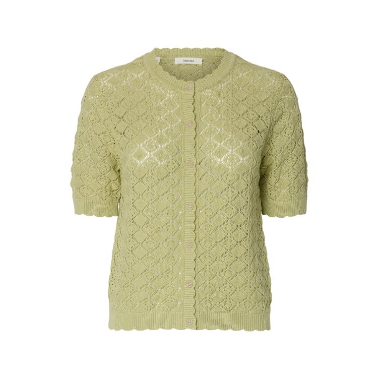 SALE I Selected Femme – Kurzarm Cardigan aus Baumwolle & Bio-Baumwolle (Loose Fit) mit Scallop-Detail