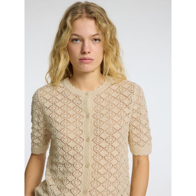 SALE I Selected Femme – Kurzarm Cardigan aus Baumwolle & Bio-Baumwolle (Loose Fit) mit Scallop-Detail