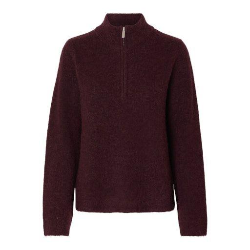 Damen Strickpullover mit Alpaka & Wolle – Loose Fit, Half-Zip & High Neck - SELECTED