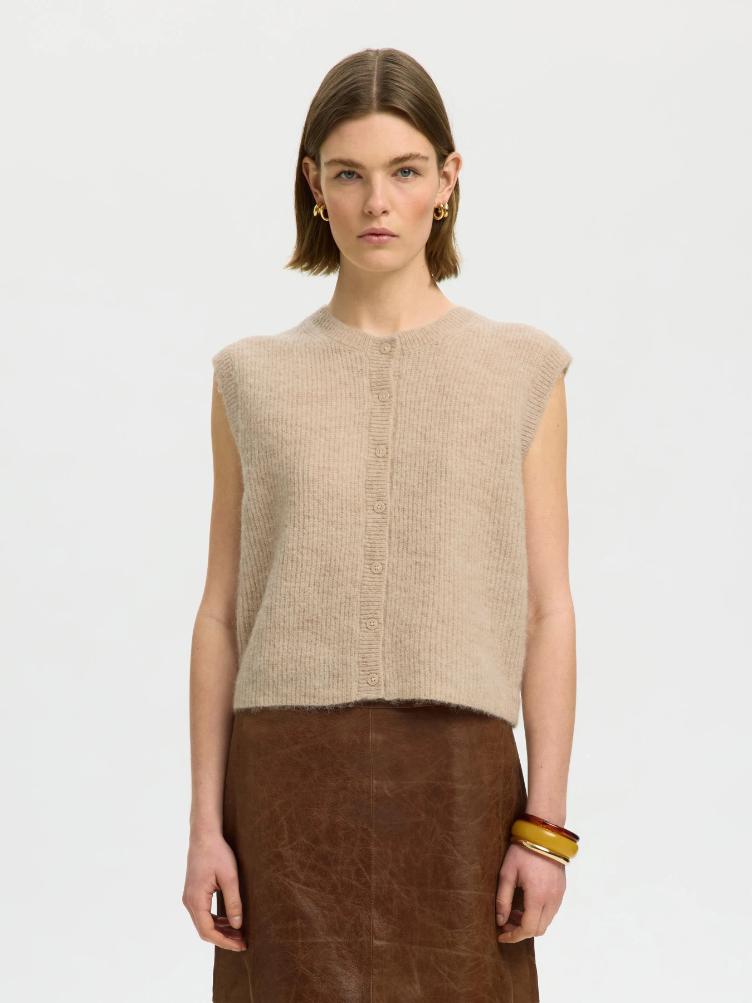 Selected Women Strickweste – Birch Melange - 1