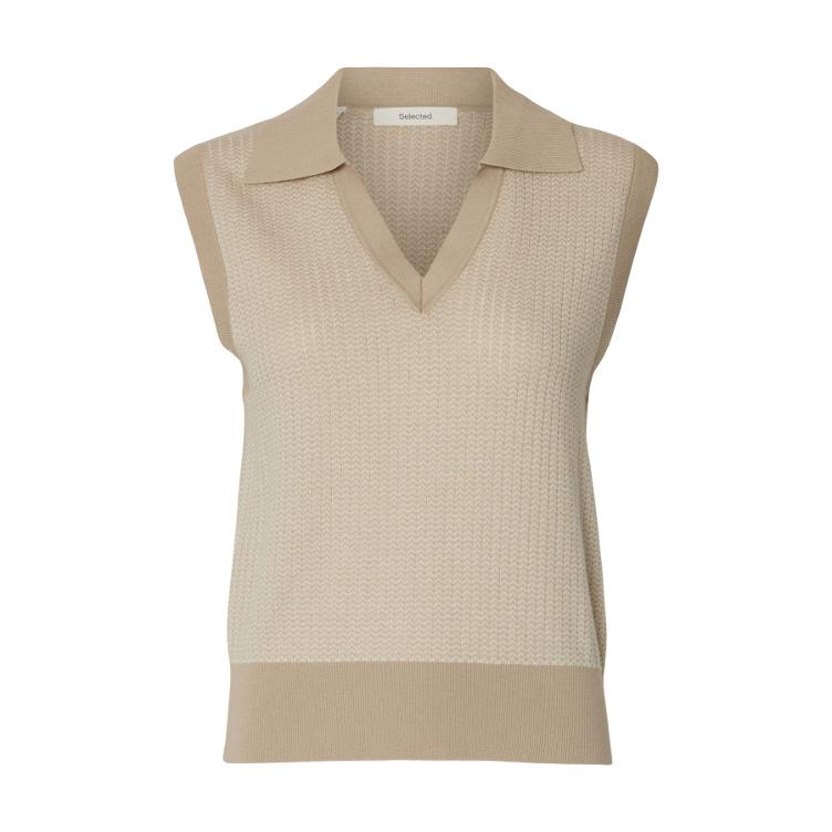 SALE I Selected Femme – Strick Top aus Bio-Baumwolle & TENCEL™ Lyocell (Regular Fit) mit V-Ausschnitt