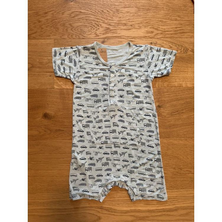 Pre-Loved Kurzarm Strampler von Hust & Claire | Hellblau mit Autos & Flugzeugen | Grösse: 92