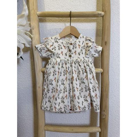 Pre-Loved Kleid mit integriertem Body von Lil` Atelier | Weiss mit Print | Grösse: 74