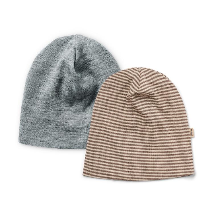 Wheat 2er-Pack Merino Mützen Emo – Wood Stripe