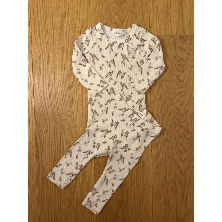 Pre-Loved Set aus Body & Leggings von Lil’ Atelier I Beige mit Vogelprint I Grösse 62