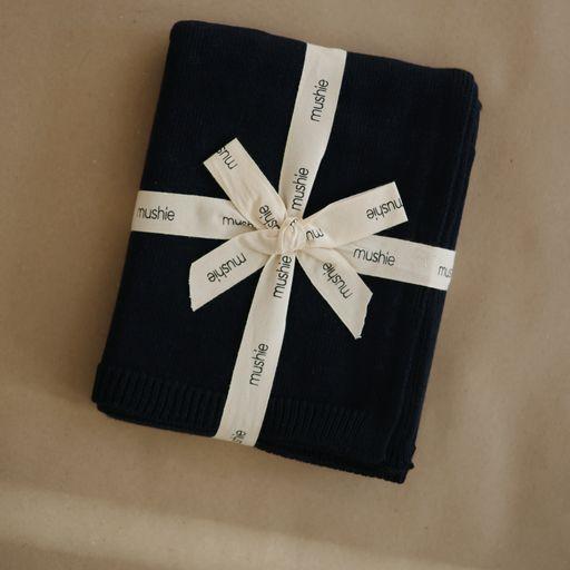 Mushie gestrickte Babydecke - Textured Dots Dark Navy