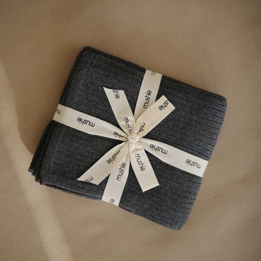 Mushie gestrickte Babydecke - Ribbed Dark Gray Melange