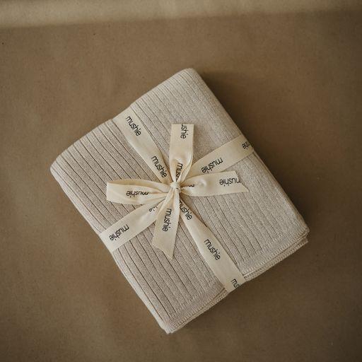 Mushie gestrickte Babydecke - Ribbed Beige Melange