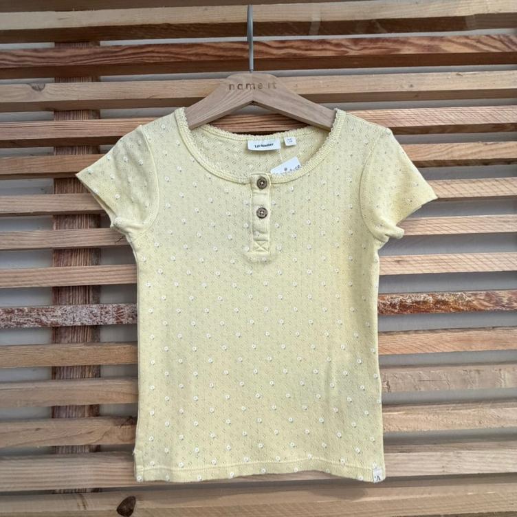Pre Loved Langarmshirt von Lil` Atelier I Hellgelb mit Blumenprint I Gr. 116